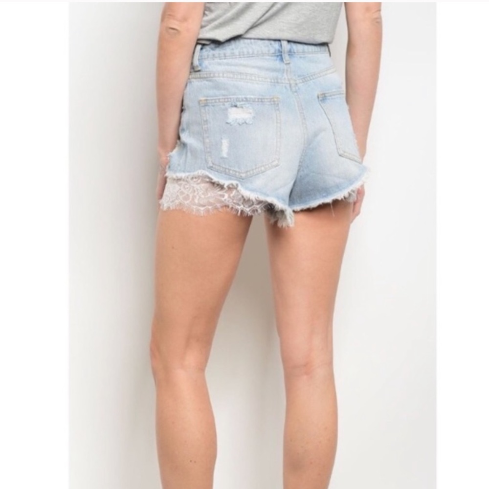 Light Wash Distressed Denim Shorts - Picture 6 of 6